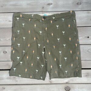 TOMMY BAHAMA Men's Olive Green Cocktail Print Embroidered Shorts Size 38